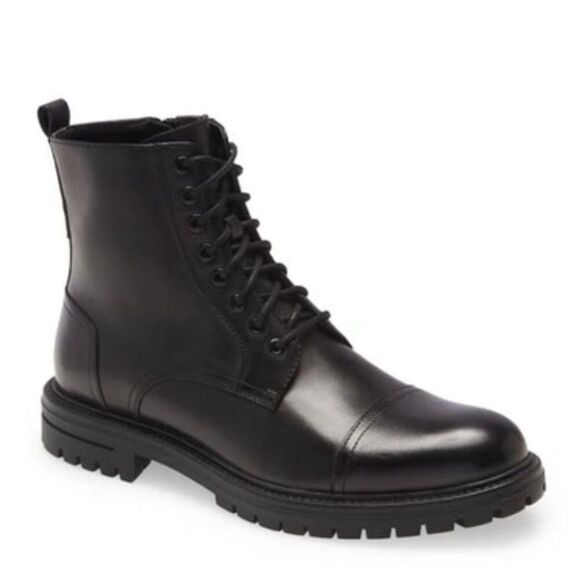BP Lace Up Boots Size 9.5 Black Leather Block Heel Rubber Sole NEW - Picture 1 of 8